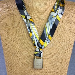 (2 Of 2) Authentic LOUIS VUITTON Brass Lock On Hermes Style Silk Ribbon - FANTASTIC Piece ! A STUNNER !