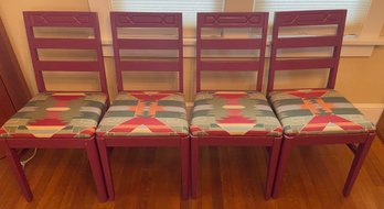 4 Burgundy Chairs Southwestern Style Upholstered Seats 17x15.5x33