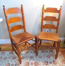 Pair Of Vintage Rush Seat Square Ladderback Chairs