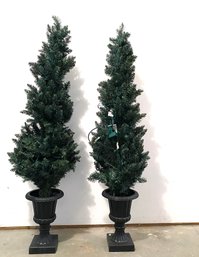 Pair - 5ft Christmas Trees In Plastic Urn Style Pots