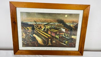 Night Scene At An American Railway Junction Print In Frame