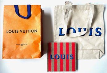 Louis Vuitton Catalogue Louis 200 In Factory Plastic, Canvas Tote Bag & Paper Bag, From Barneys New York