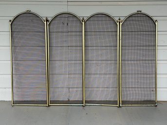 A Vintage Folding Fireplace Screen In Gold-Toned Metal