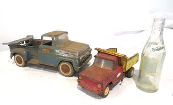 Vintage Tonka Pickup Trucks Green And Yellow And Red