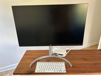LG 27' Ultra HD Monitor On Stand And Apple Wireless Keyboard