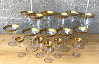 Sixteen Assorted Gleaming Gold Rimmed Tiffan Franciscan? Glasses
