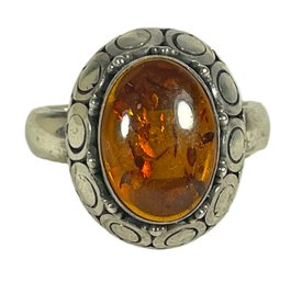 Sterling Silver Fine Ladies Ring With Genuine Amber Stone Fancy Setting About Size 8