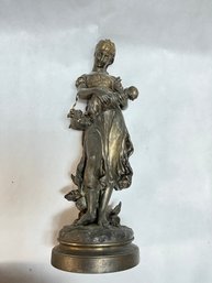 Bronzed Spelter Metal Statue -woman  W/ Child