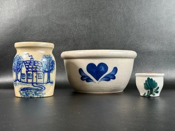 A Small Collection Of Vintage Handcrafted Salt-Glazed Pottery By Beaumont Bros., Salmon Falls & Rowe