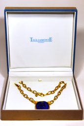 Tagliamonte Venice 14K & Sterling Silver Necklace In Original Box Blue Glass Cameo