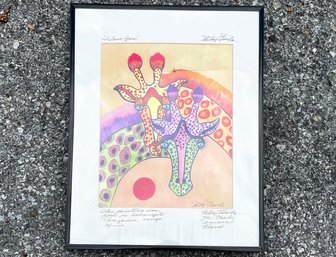 A Giraffe Themed Lithograph, 'I Love You,' Done In Tanzania, Artist Signed