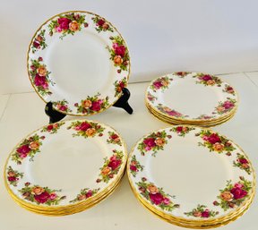 New Never Used Lot Of 12 ROYAL ALBERT Old Country Roses Salad Plates 8-1/2' England GOLD TRIM