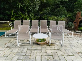 Outdoor Aluminum Mesh Poolside Furniture Set Of 6 Adjustable Chaise Lounges, Coffee Table And 2 Chairs