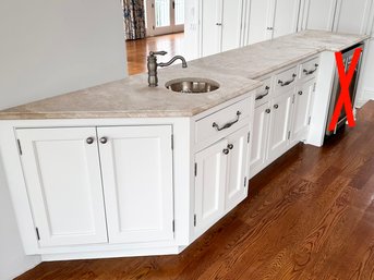 A Bar Or Pantry Cabinet Run With Travertine Marble Top And Custom Inset Prep Sink And Fittings - WOW!