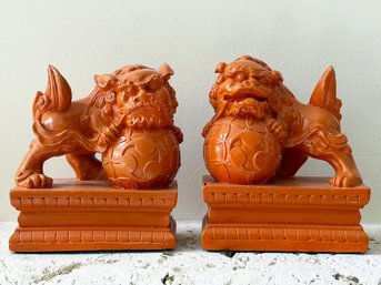 A Pair Of Vintage Ceramic Foo Dogs