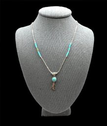 Vintage Liquid Sterling Silver Howl At The Moon Turquoise Color Beaded Pendant Necklace