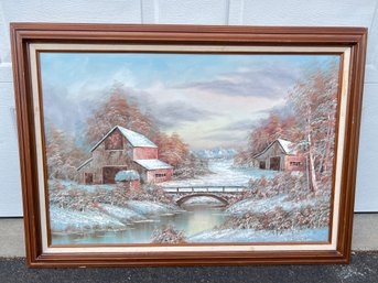 Large Oil On Canvas Painting Signed Atkins