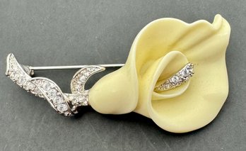 DESIGNER NOLAN MILLER CALLA LILY SILVER TONE RHINESTONE BROOCH