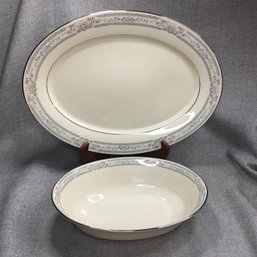 Two Brand New / Unused LENOX CHARLESTON Pattern Serving Pieces - Platter & Open Vegetable Bowl - Never Used