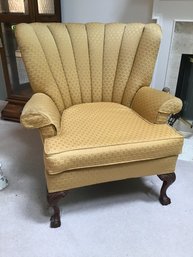 Custom Upholstered Vintage Channeled Claw Foot Georgian Wingback Chair