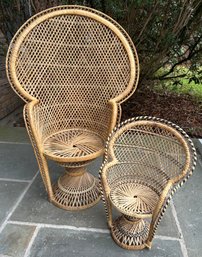 2 Miniature Wicker/rattan Peacock MINI Chairs 36' Height And 19' Height