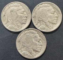 3 Buffalo Nickels 1935, 1935-D, 1935-S