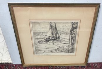 Charles H Woodbury 1864-1940 Original Pencil Signed Etching  Ship At Sea