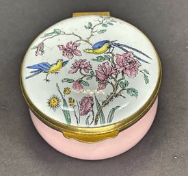 Fine English Enamel Patch Box Having Birds And Flowers