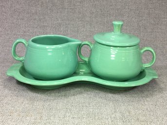 Very Nice FIESTA Mint Green Sugar & Creamer With Underplate / Tray - NO DAMAGE - Best Fiesta Color - WOW !