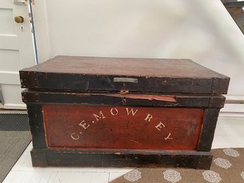 Antique C. E. Mowery Trunk With Brass Hardware.