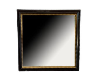 Framed Beveled Mirror With Carved Details & Gold Trim