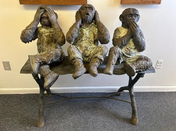 MASSIVE LIFE-SIZE 'see No Evil, Hear No Evil, Speak No Evil' BRONZE MONKEY SCULPTURE