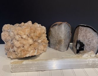 Collection Of Crystals, Geodes, Selenite Minerals