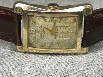 Antique Mens LONGINES Tank Style Watch - 10K Gold Filled - TONS OF PATINA ! - Brand New $50 Strap - WOW !