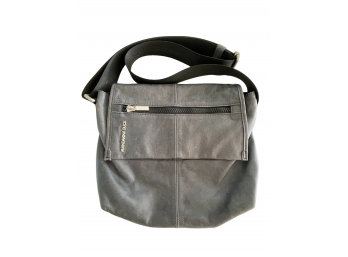 Mandarina Duck Grey Leather Shoulder Bag- Magnetic Flap Closure Zipper Closure Inside