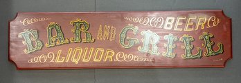 Bar And Grill Hand Painted Wooden Sign