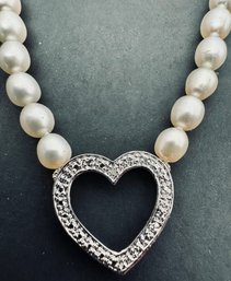 STERLING SILVER HEART & PEARL NECKLACE
