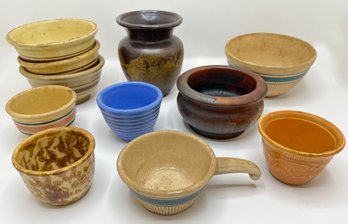 11 Stoneware & Ceramic Bowls, Most Antique Or Vintage