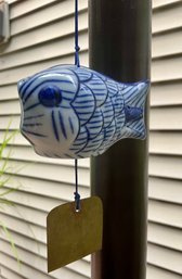 Petite Vintage Blue And White Ceramic Fish Windchime