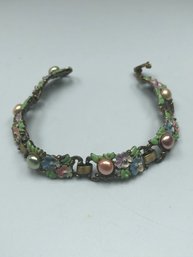 Beautiful 7' Vintage Enamel Gold Toned Bracelet