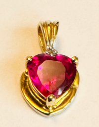 SWEET 10K GOLD RUBY HEART WITH DIAMOND ACCENT PENDANT