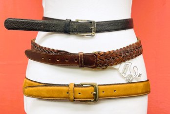 Three Leather Belts- NOS Swank, Pierre Cardin & Unnamed Nubuck- Two Size 36