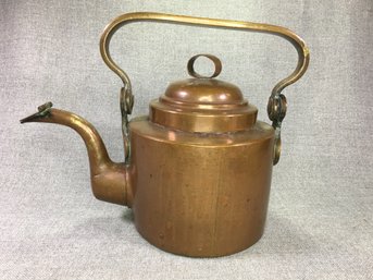 Spectacular Antique French Copper Tea Pot - VERY LARGE - Charming Piece - All Hand Made - Great Details !