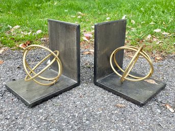 A Pair Of Elegant Spherical Brass Bookends