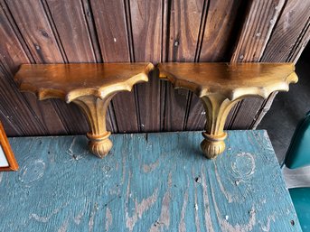 Pair Of Heavy Gold Wall Shelves