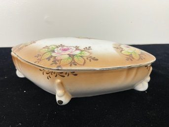 Vintage Hand Painted Porcelain Covered Trinket Dish