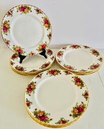 Lot Of 12 Royal Albert England Old Country Roses Bone China Dinner Plates 10-3/8'