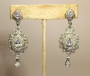 Very Fine Sterling Silver CZ White Stone Drop Elegant Earrings Marked 925