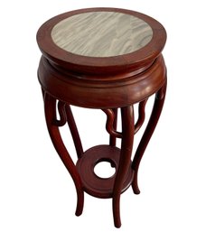 A Chinese Hardwood And Marble Inset Urn/Plant Stand