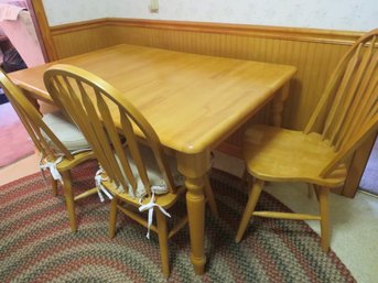 Butcher Block Table With 4 Windsor Chairs By Amesbury